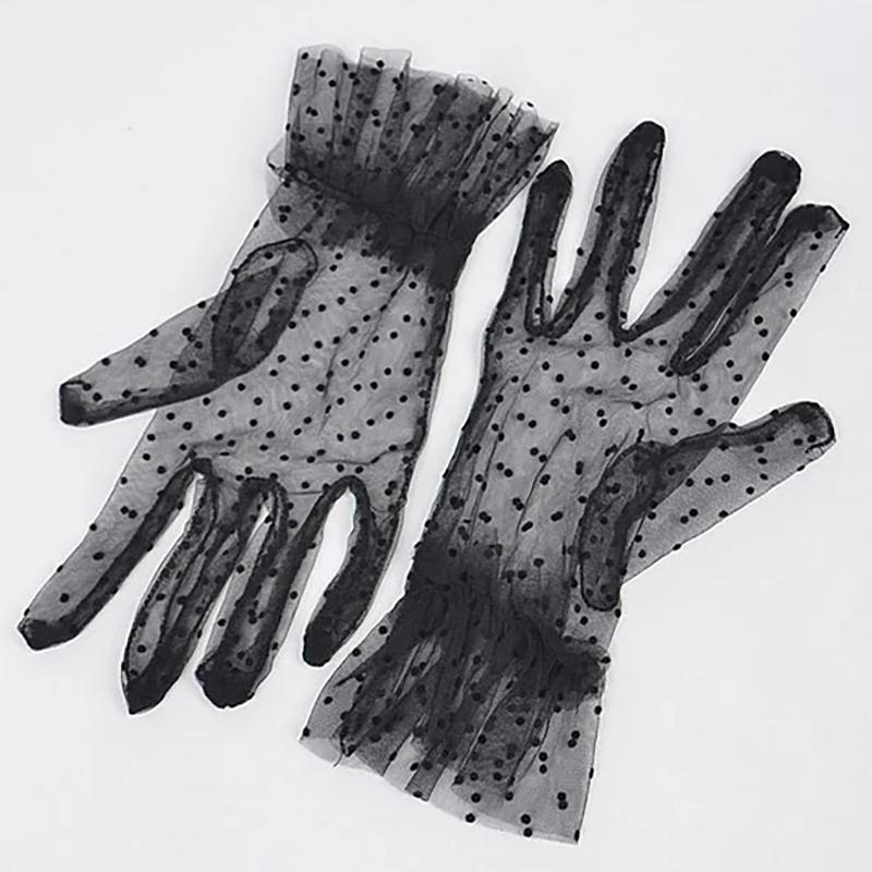 

Сексуальные черные перчатки с коротким рукавом в горошек, кружевные дышащие велосипедные солнцезащитные перчатки для невест на свадьбу, тонкие прозрачные перчатки
