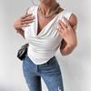 Ladies Summer Sleeveless Heaps Collar Solid Color Pullover Bodycon Vest Top