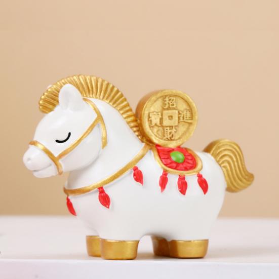 Yousheng Chinese Style Horse Statue Golden Ingot Lucky Bag Persimmon Copper Coin Cartoon Pony Figurine Desktop Feng Shui Decoration Ornament