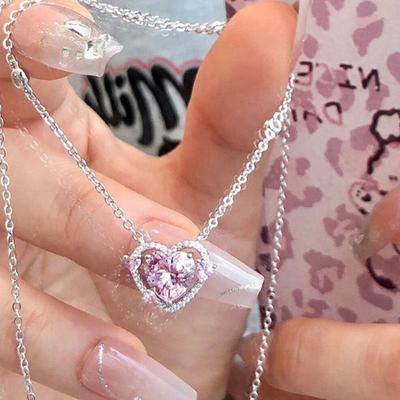 Guardian Heart Fashion Commuting Sense Trend Niche Love Pendant Necklace Temperament Versatile Pink Collarbone Chain