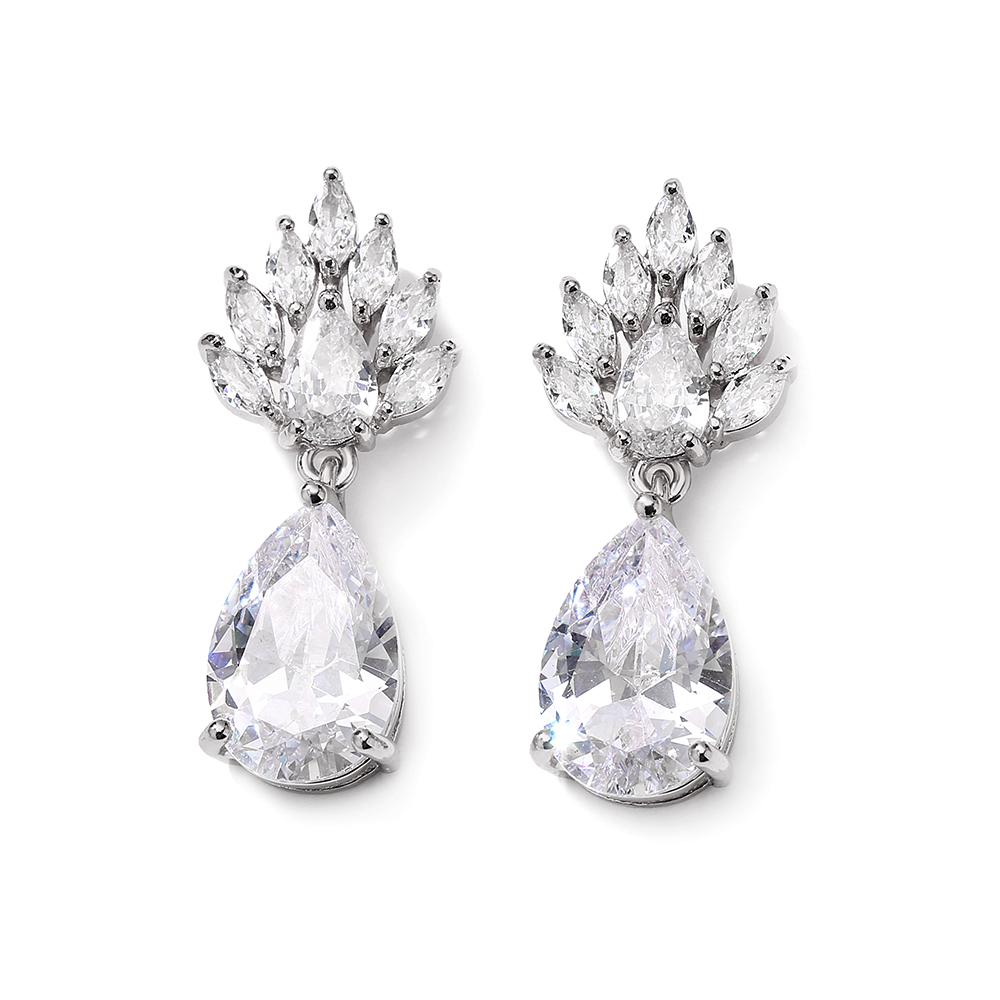 ZAKOL New Leaf Water Drop Zircon Dangle Earrings for Women Luxury European and American Bridal Wedding Zircon
