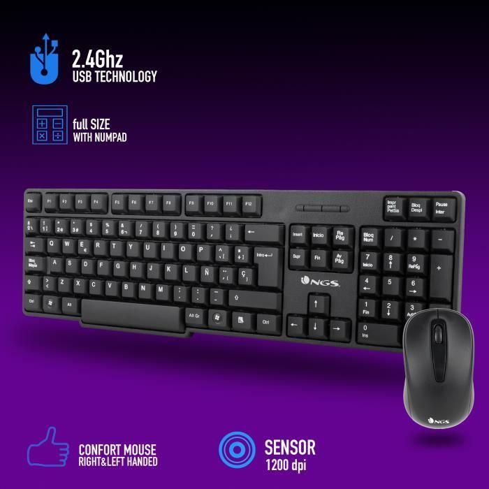 Ensemble Clavier Et Souris Sans Fil - Ngs - Euphoria Kit - Récepteur Nano USB - Noir - Espagnol