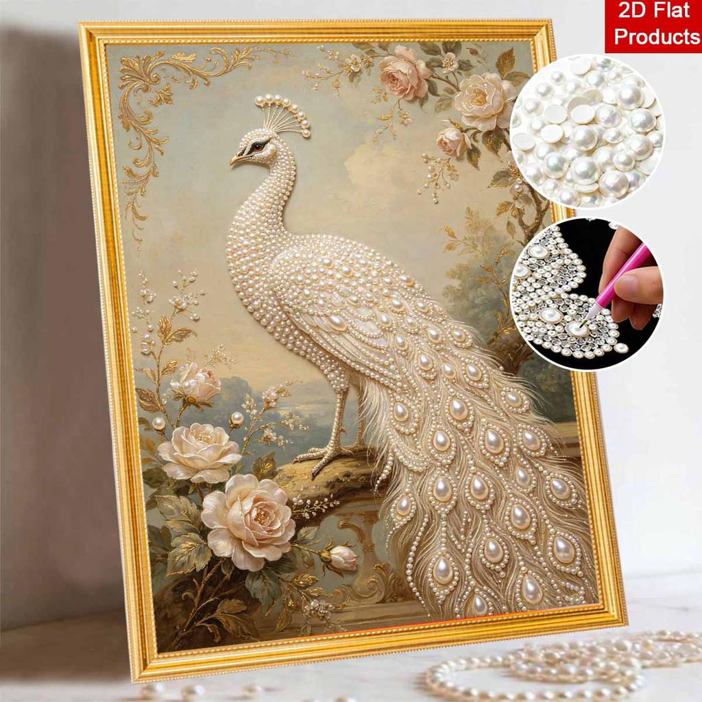 Pearl Art Painting Home Wall Decor White Peacock Pearl Gemstone Painting Picture Crafts Adult/Beginner Gift Creative Home Decor Unframed
