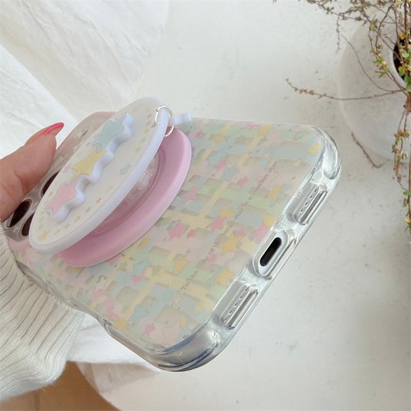 Korean-Style Colorful Plaid Star Magnetic Stand Case for iPhone 17 Pro Max/16 Pro/15 Pro