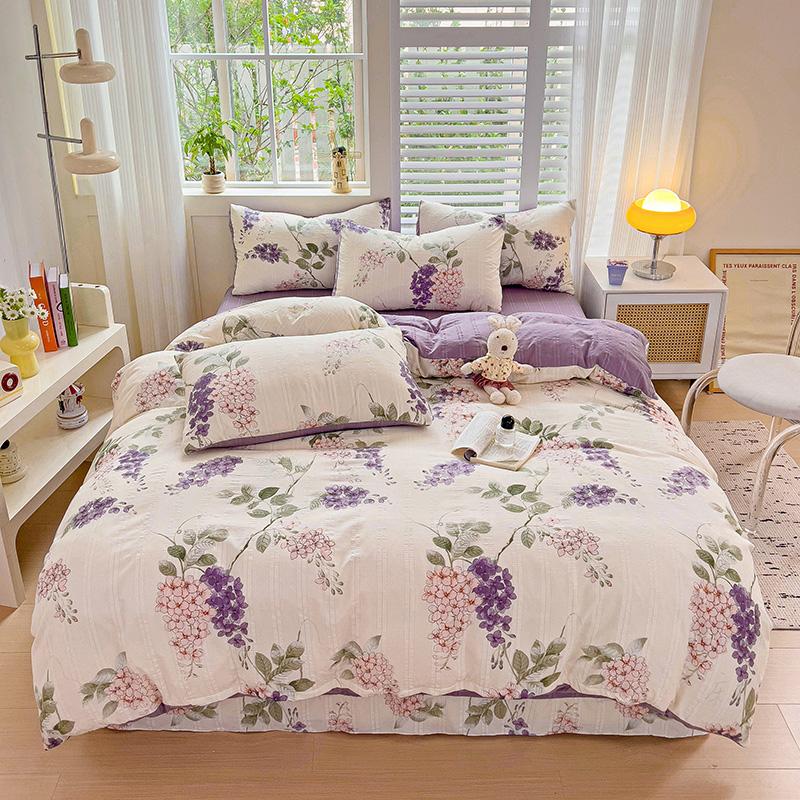 Flowers Bedding Set with Pillowcase Bed Sheet Single Full Size Bed Linen Washed Cotton Duvet Cover Set Queen/King Double Size