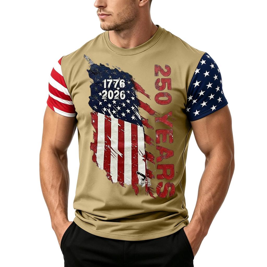 Men's Independence Day Flag Print Short Sleeve T-Shirt, Loose Casual Daily Summer Tops