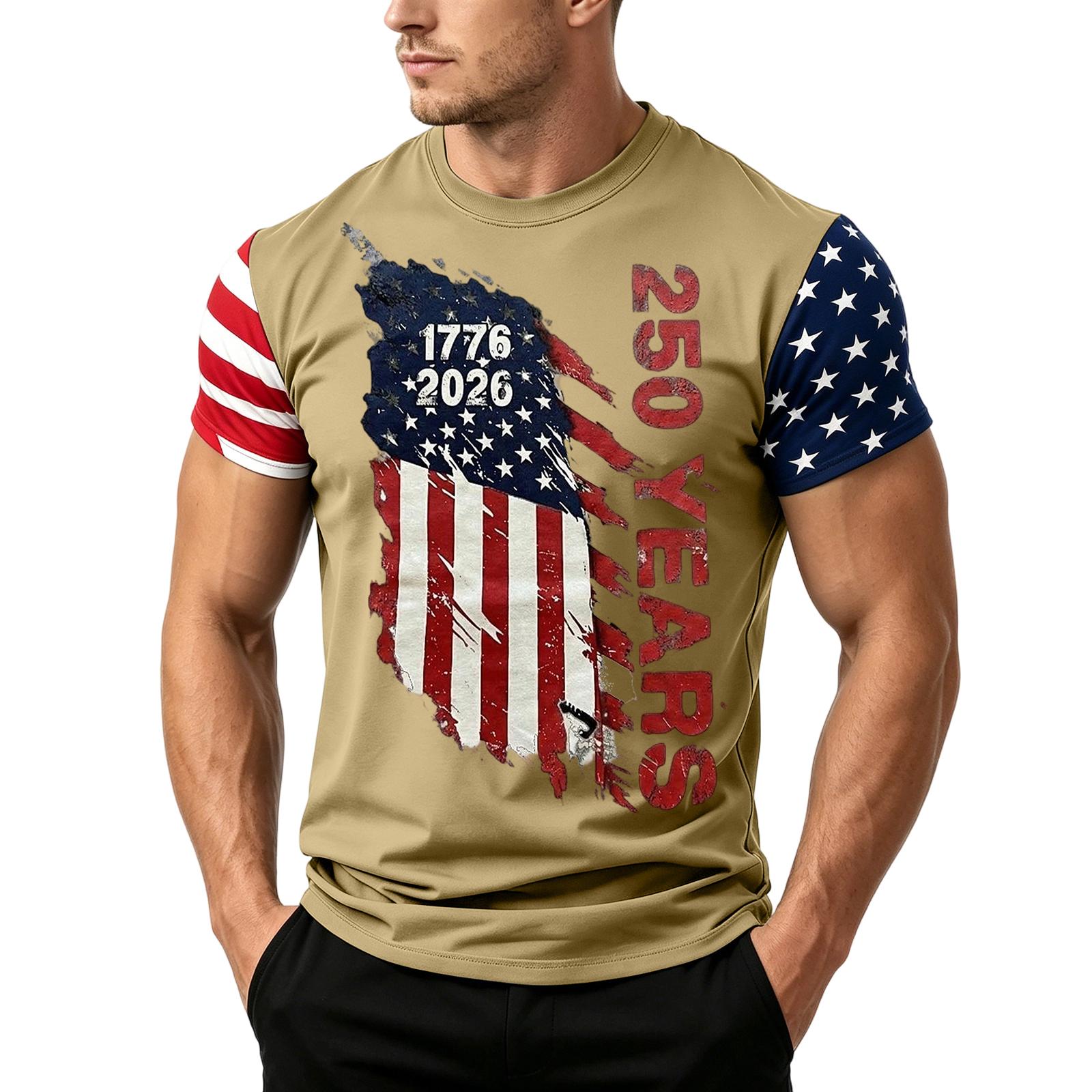 

Men s Loose Fit Short Sleeve T Shirt Independence Day Flag Print Casual Summer Daily Wear Top Comfortable Breathable Fabric XXXXL зелёный