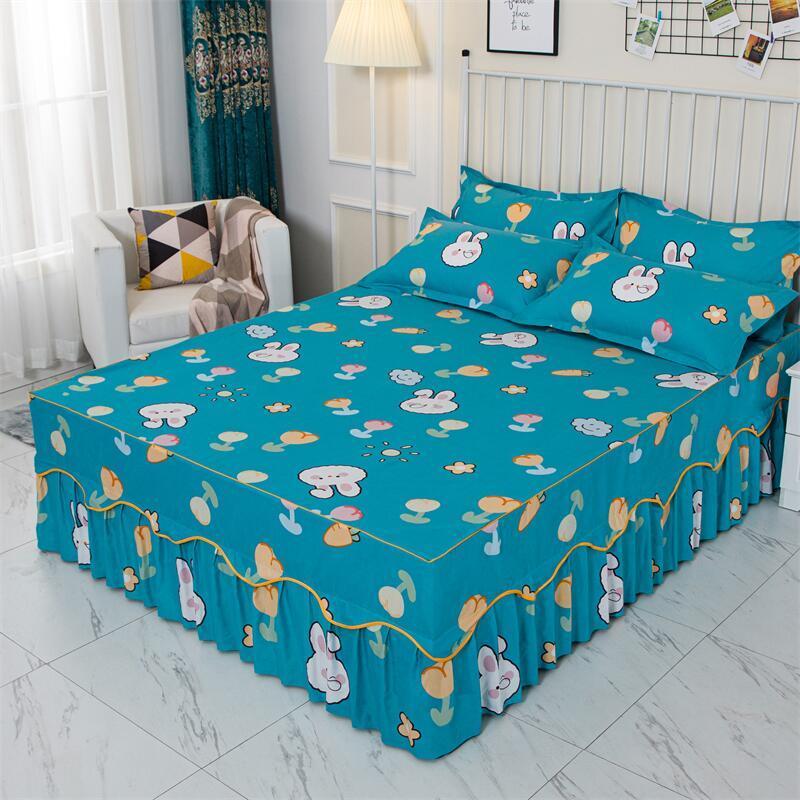 Flower Print Ruffled Bedding Set,Pillowcases Set/Bed Skirt Set,Bed Skirt*1 ,Pillowcases *2 (Size: Twin/Full/Queen/King)