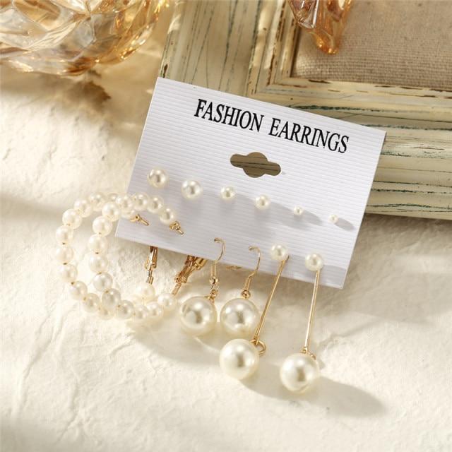 17KM Trendy Exquisite Pearl Metal Earrings Set for Women Geometric Circle Dangle Drop Earrings Acrylic Set of Earrings Jewelry