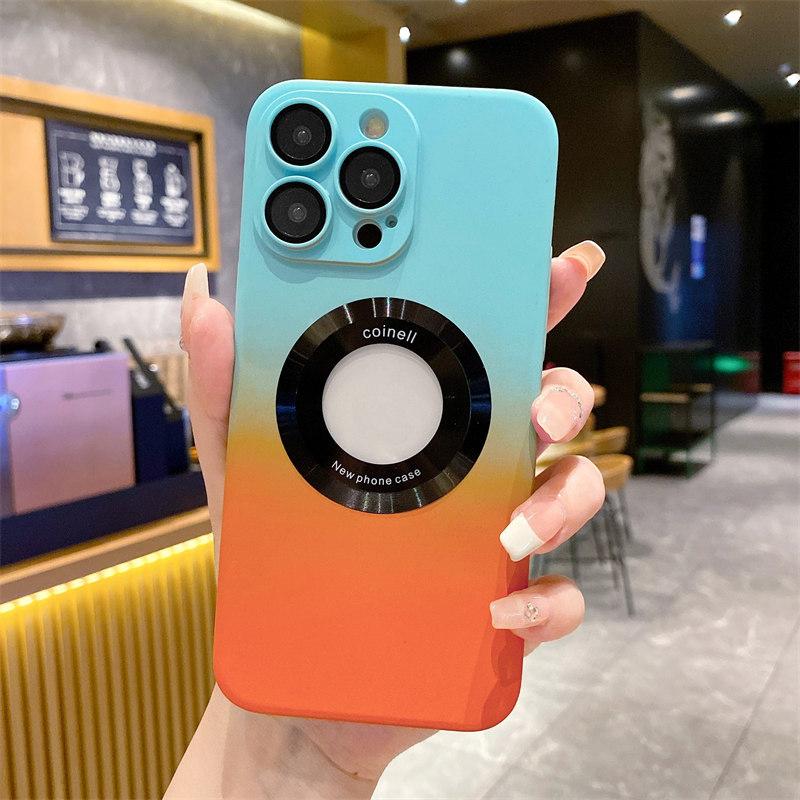 Luxury Two-color Gradient Hollowed Out Magnetic Suction Wireless Charging Case Suitable for iPhone 14 13 12 11 Pro Max Anti-fall Cases