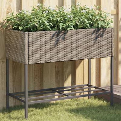 Vidaxl Vaso de Jardim com Prateleira, Cinza, Polirratan