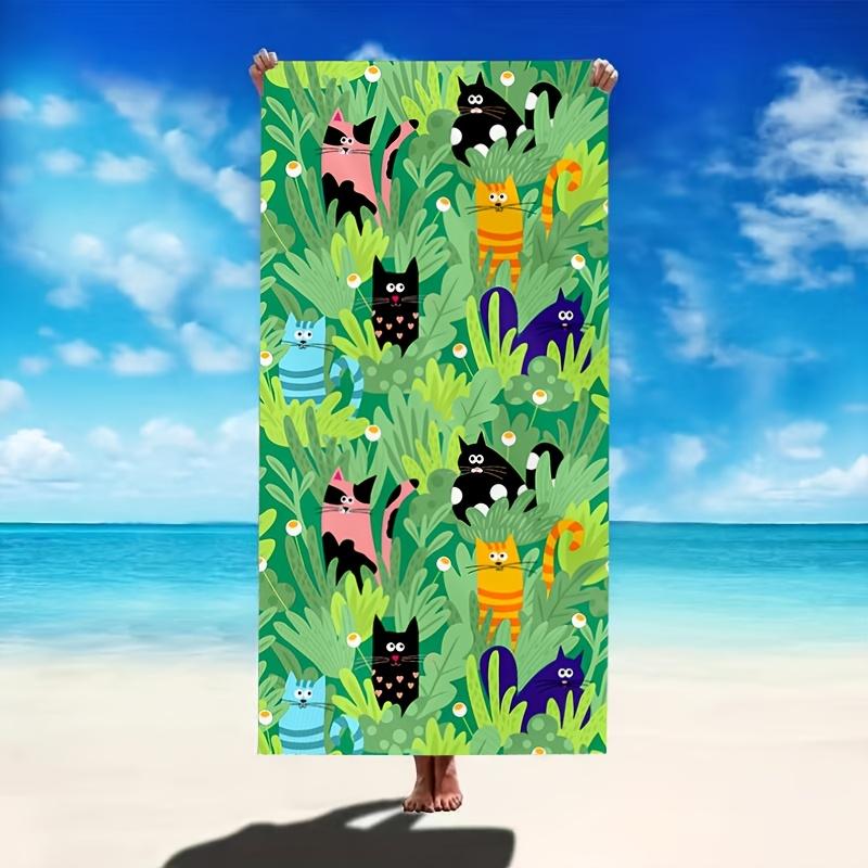 1PC Cartoon Cat Print Beach Towel Multi-Purpose for Pool Bathroom Travel Camping Yoga Fitness