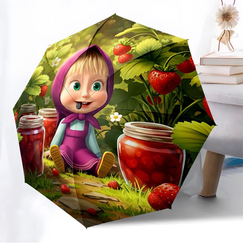 1pc Masha and the Bear Automatic Folding Umbrella, Portable Collapsible Design, Casual Outdoor Accessory L1127084