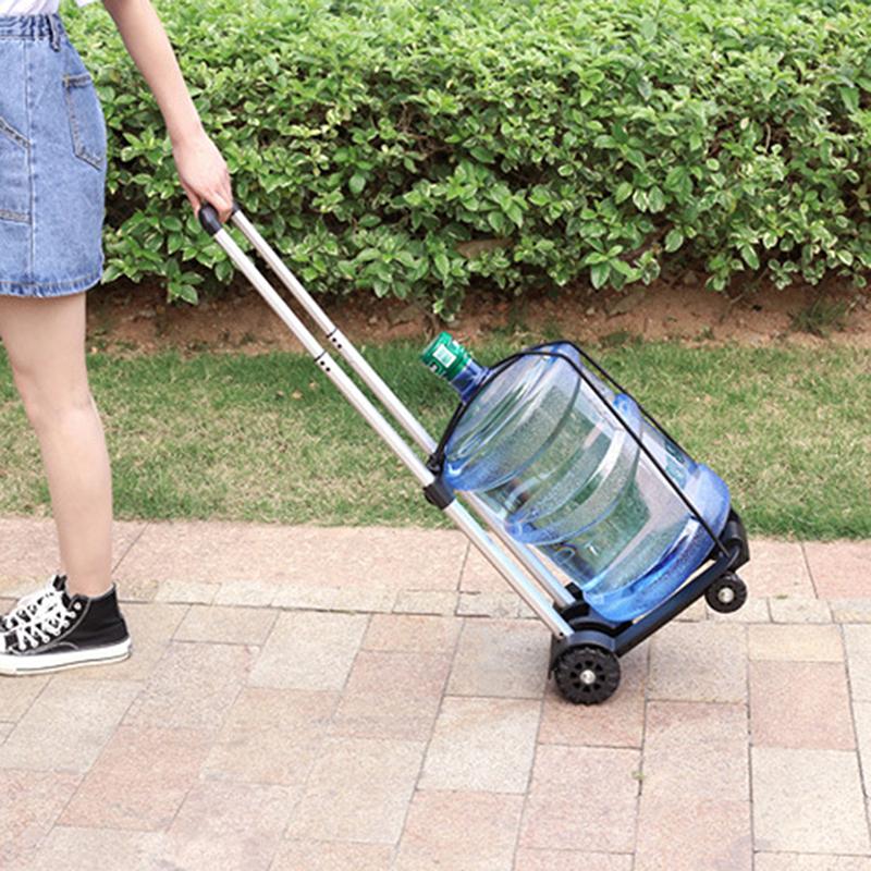 Cărucior pliabil cu 4 roți, cărucior de cumpărături, cărucior pentru alimente, cărucior pentru bagaje, aliaj de aluminiu, mic, ușor, cărucior manual pliabil