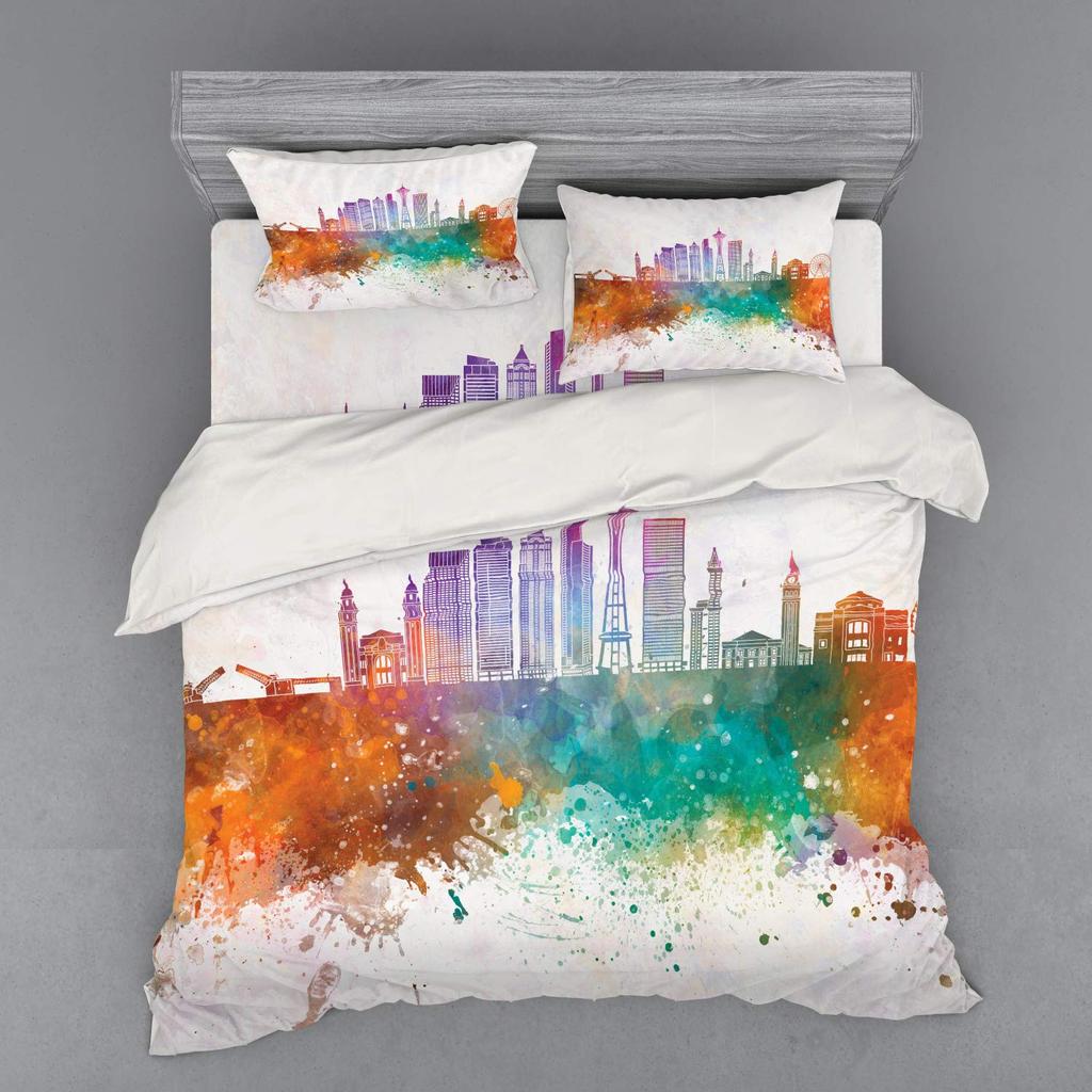 Skyline Duvet Cover Set for Adults Queen King Lightweight Quilt Cover with 2 Pillowcases City Buildings Bedding Set No Comforter