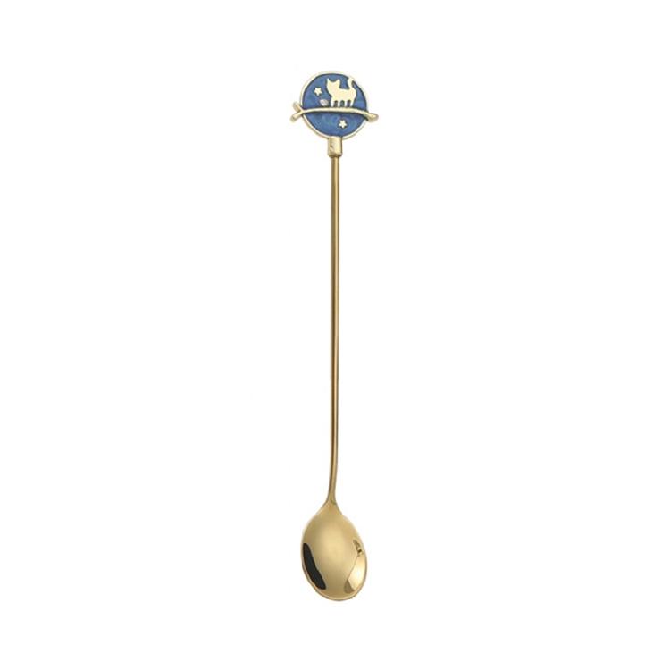 4Pcs Stainless Steel Dessert Spoon Fork Long Handle Coffee Stirring Spoons Cats Teaspoon for Dessert Milkshakes Salad