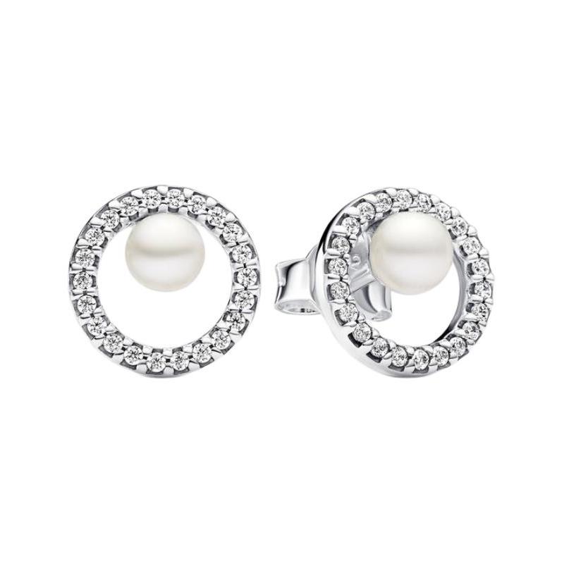 Pandora Pave Halo 925 Silver Freshwater Pearl Stud Earrings Women s Silver 293154C01