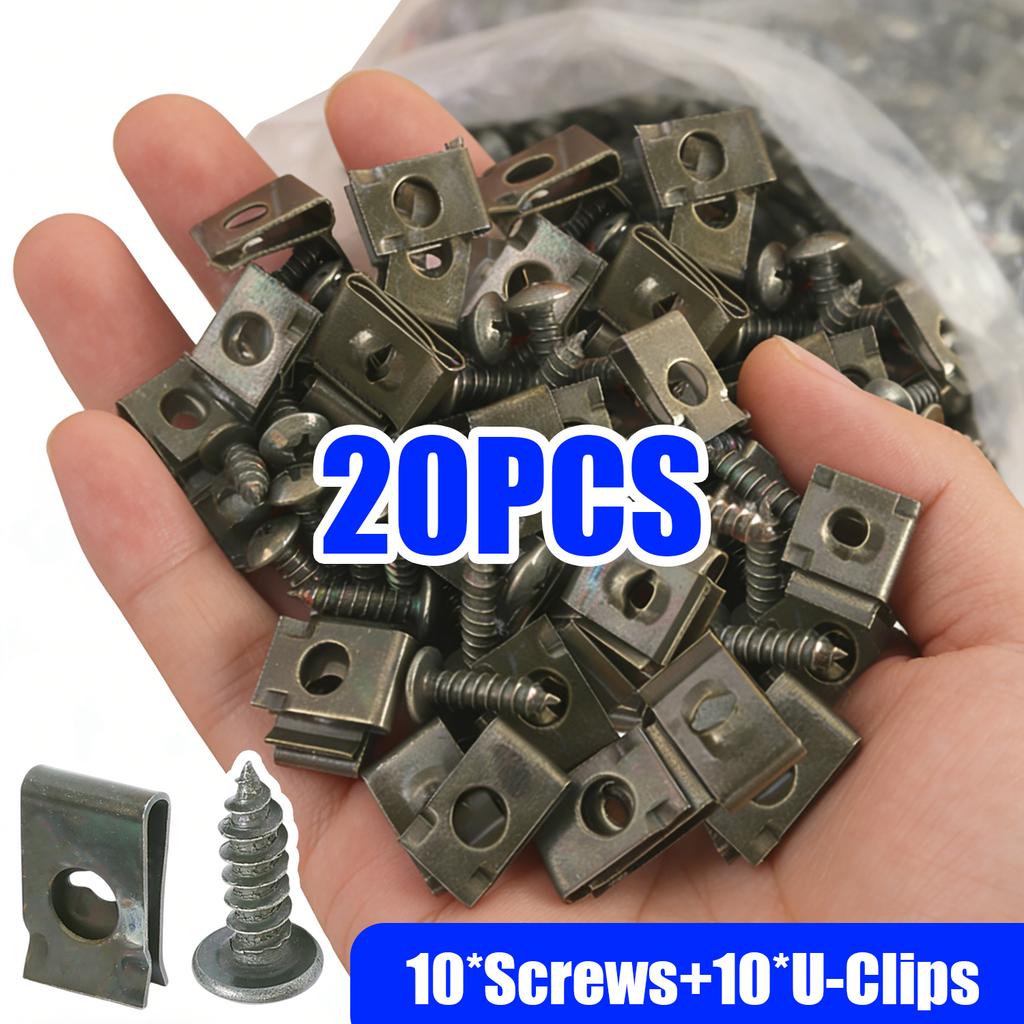 M5*16 Self Tapping Screws U Clamps Kit Universal Auto Engine Undertray Guard Fender Bumper Trim Retainer Metal Fastener Clip
