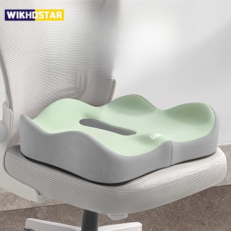 1pc Memory Foam Seat Cushion - 3D Ergonomic Support| Light Green & Grey, Washable Polyester, Car/Office Essentials
