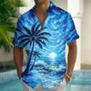 Men's Tropical Flower Palm Leaf Summer Hawaiian Shirt Button Short Sleeve Trendy Resort Shirt