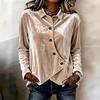 Women's Vintage Velvet Blouse with Lapel Collar and Irregular Buttons Casual Fashion Top