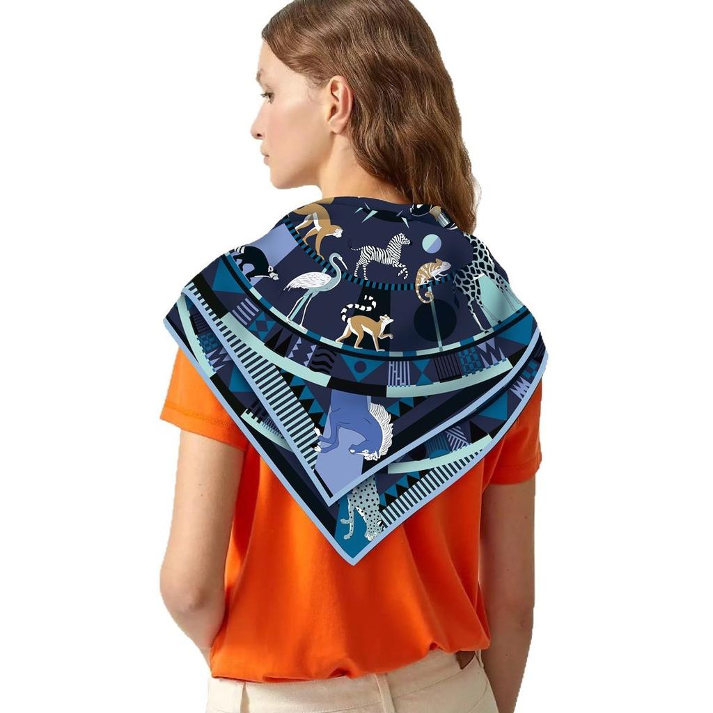 New Animal Shawl Square Scarf For Women Twill Print Headband Foulard Hijab Beach Stoles Neckerchief Female Head Wraps Bandana