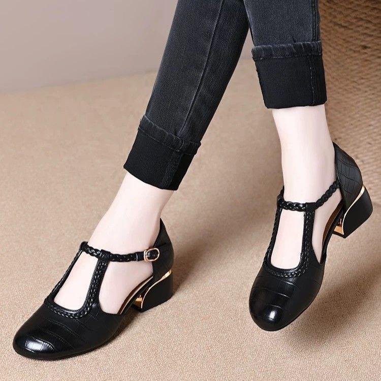 Summer New Fashion Bag Head Woven Stone Single Shoes Round Head Temperament Versatile Commuting Simple Women's Sandals