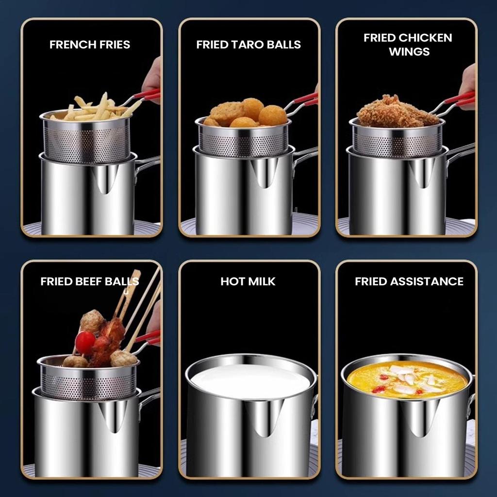 stainless steel fryer with French fries and chicken wings household small oil pot with filter screen kitchen Cooking Tools