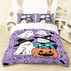 3-piece Halloween themed purple cute ghost pumpkin pattern duvet cover set 1 duvet cover+2 pillowcases coreless