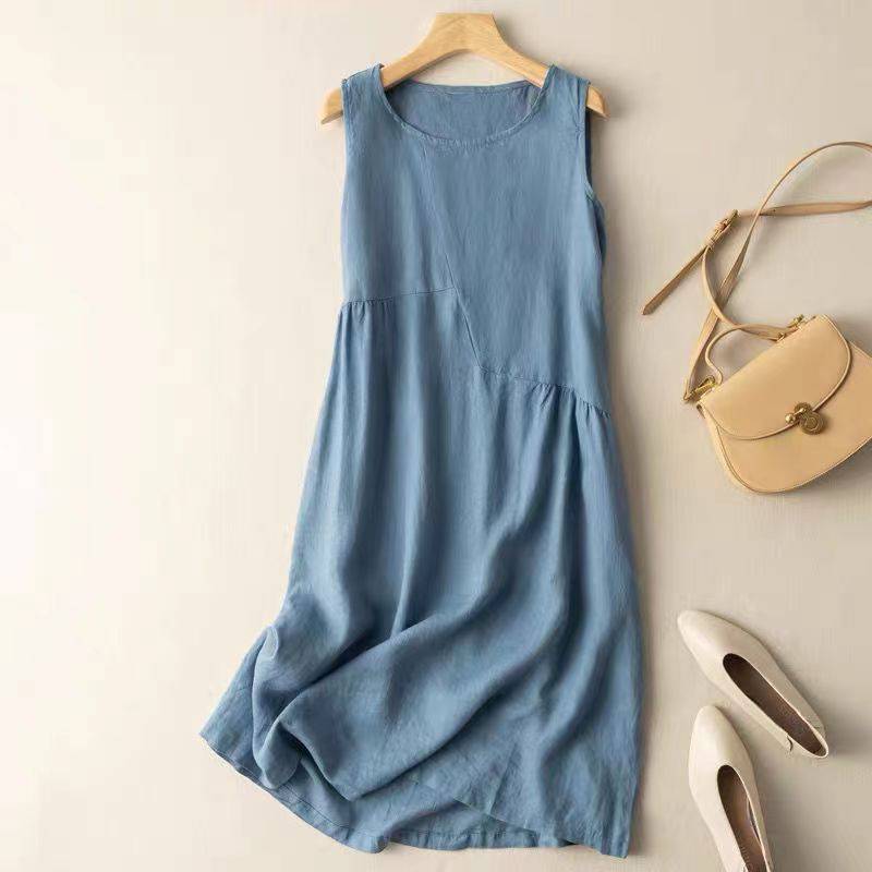 Tank Dress Women Loose Mid-length Tank Dress Day Summer Literary Retro