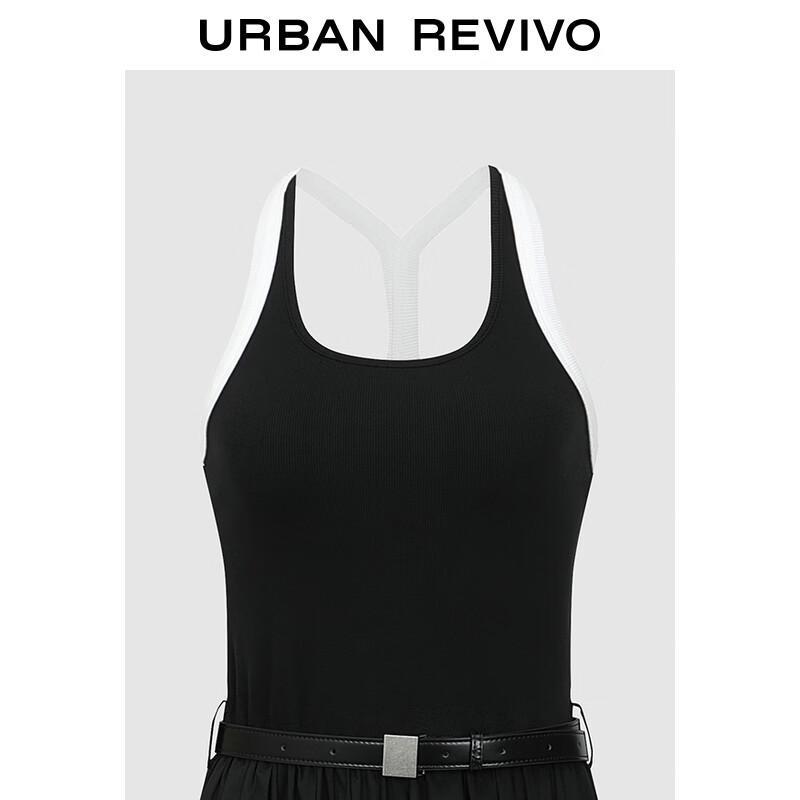 UR 2025 Autumn Women's Trendy Contrast Belted Slim Dress