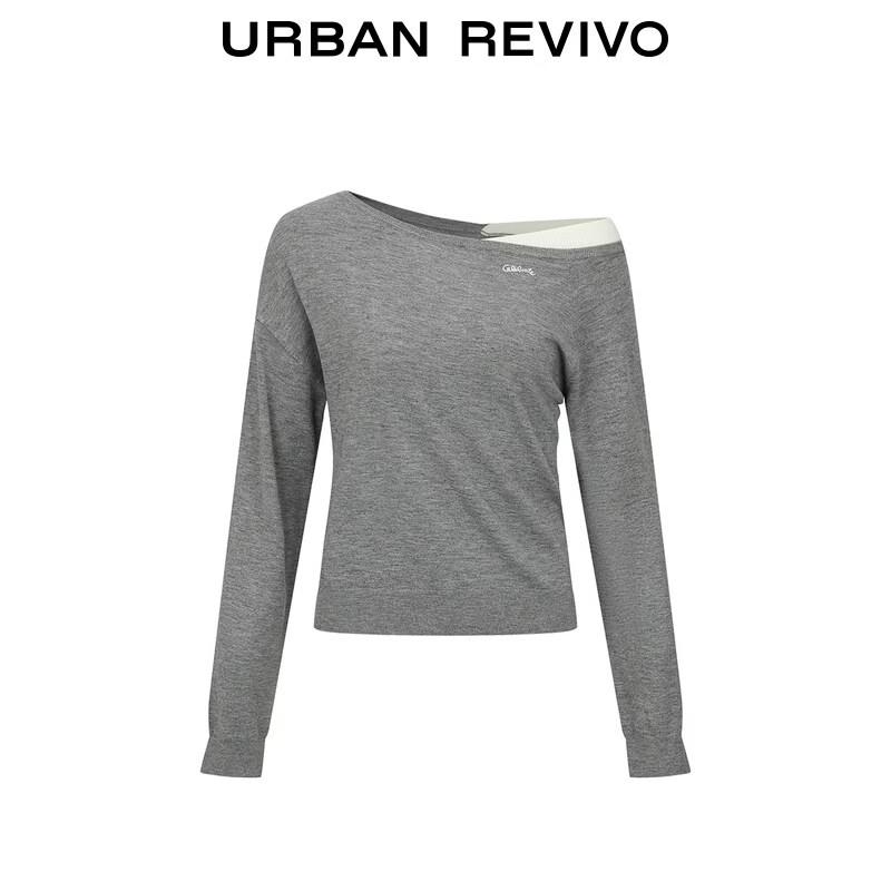 UR 2026 Spring Women's Color Block One-Shoulder Knit Top