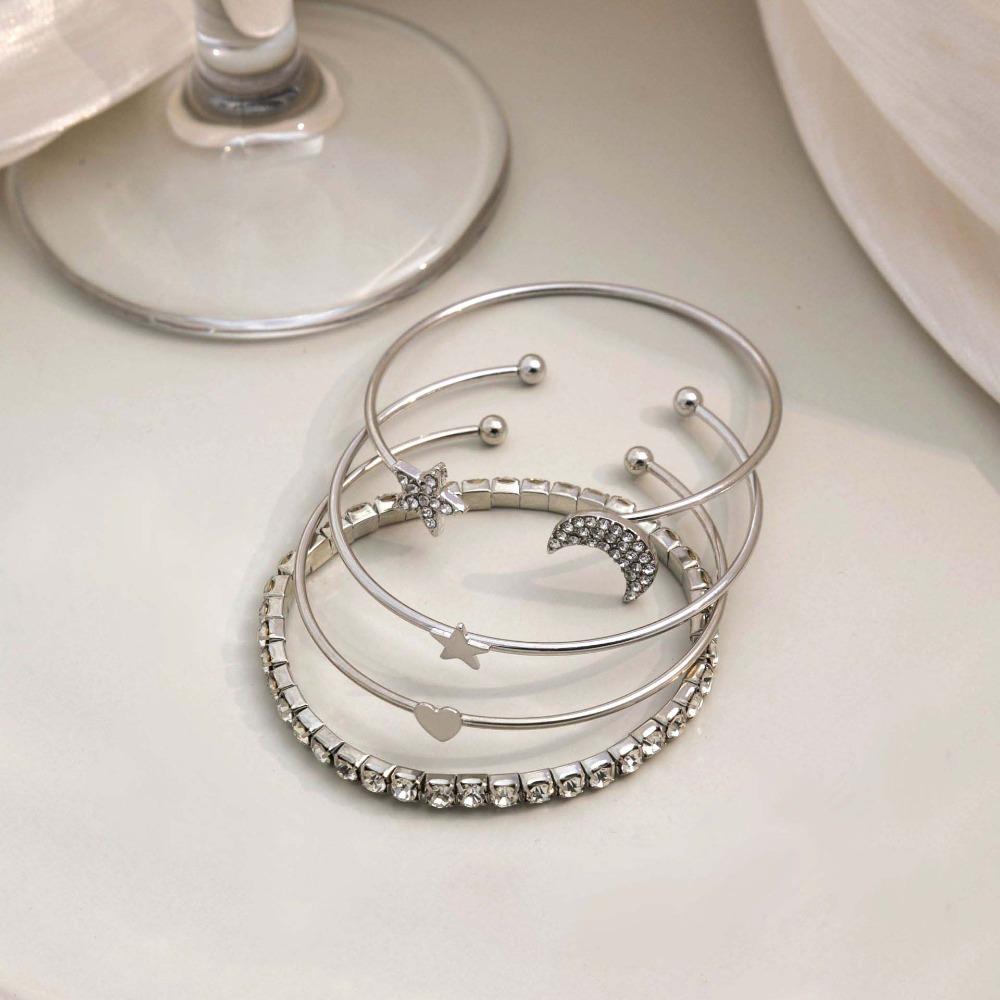 

4Pcs/set Star Shape Silver Open Bracelet Love Heart Silver Moon Star Bracelet Party 4Pcs/set