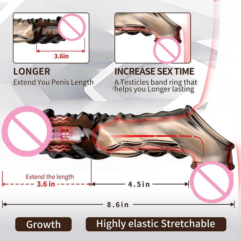 Silicone Penis Sleeve Enlargement with Mini Vibrator Cock Ring Extender Reusable Dildo Penis Enlarger for Adults Sex Toys