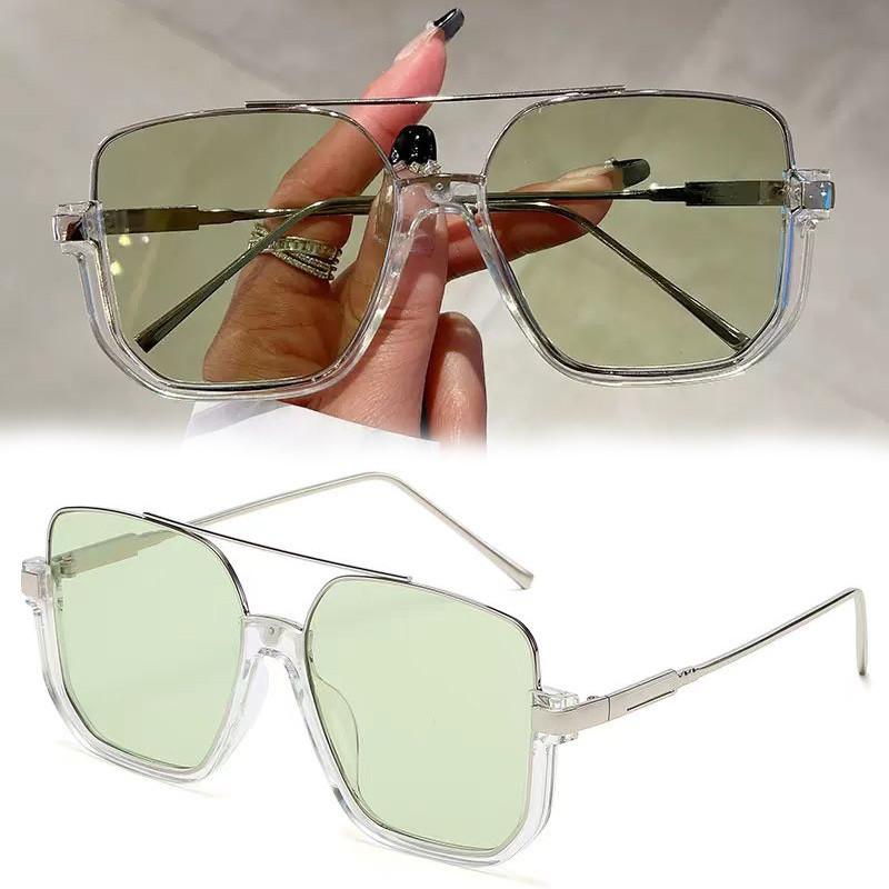 Retro Double Beam Large Frame Metal Sunglasses For Women Men fashion Square Brown Driving Glasses Outdoor Shades UV Resistance