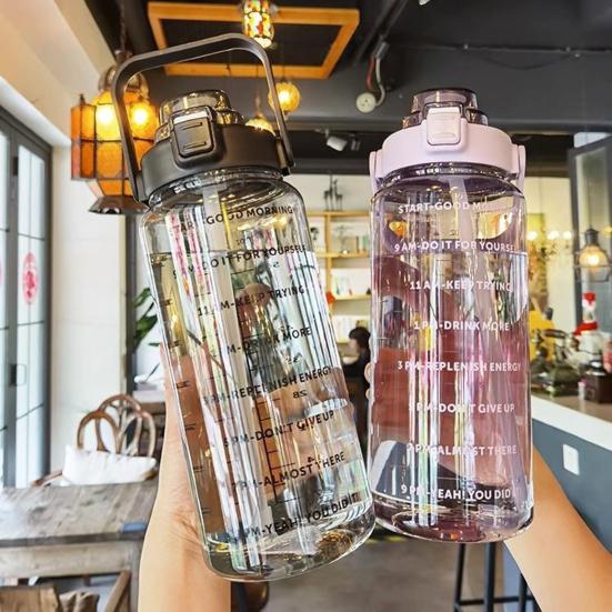 2000ML Large Capacity Water Bottle with Straw Heat-Resistant Leakproof Transparent Portable Outdoor Fitness Sports Travel Drinking Cup