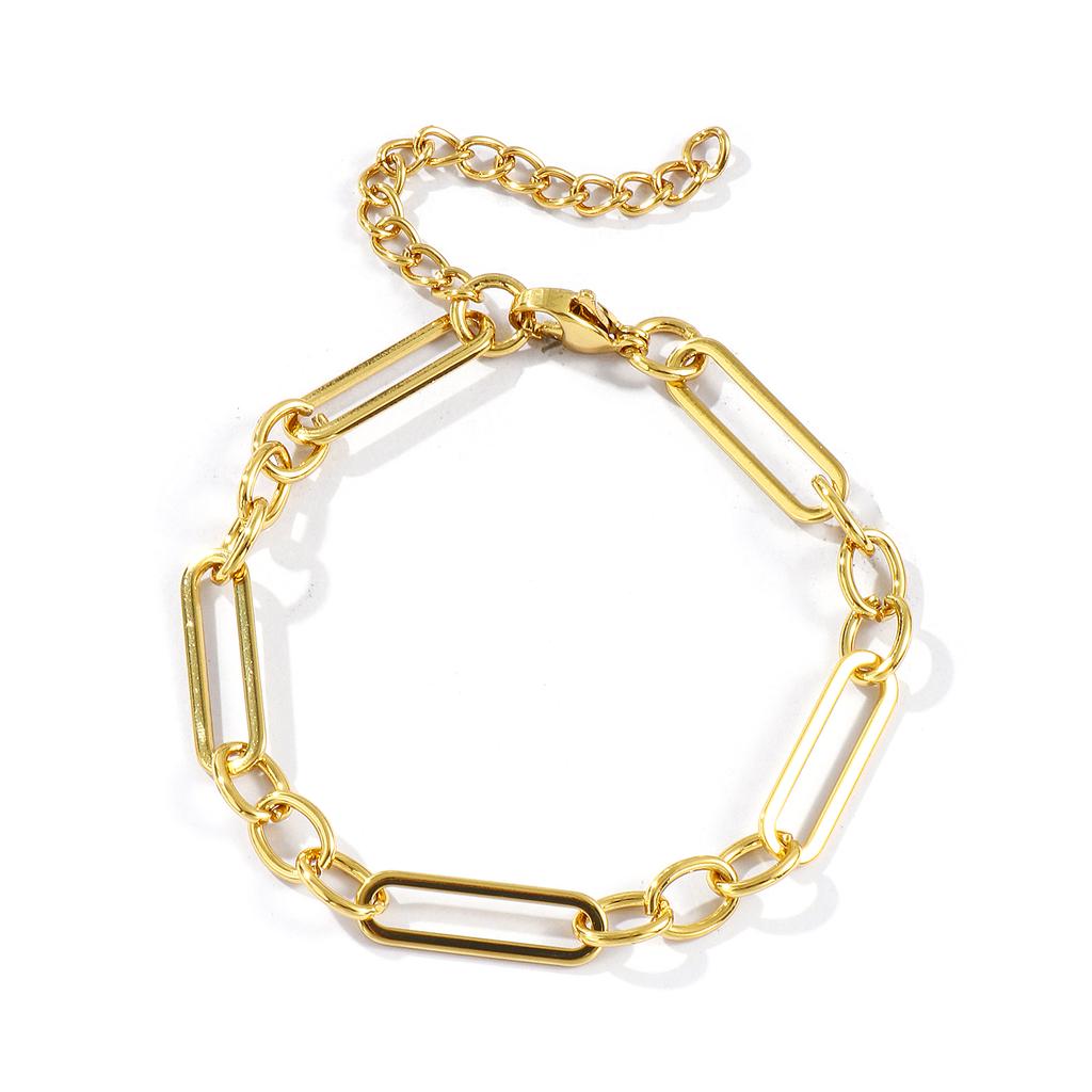 1 Piece Fashion304 Stainless Steel Handmade 18K Gold Plated Oval Link Chain Bracelets For Women Men Gift 17cm(6.7") long
