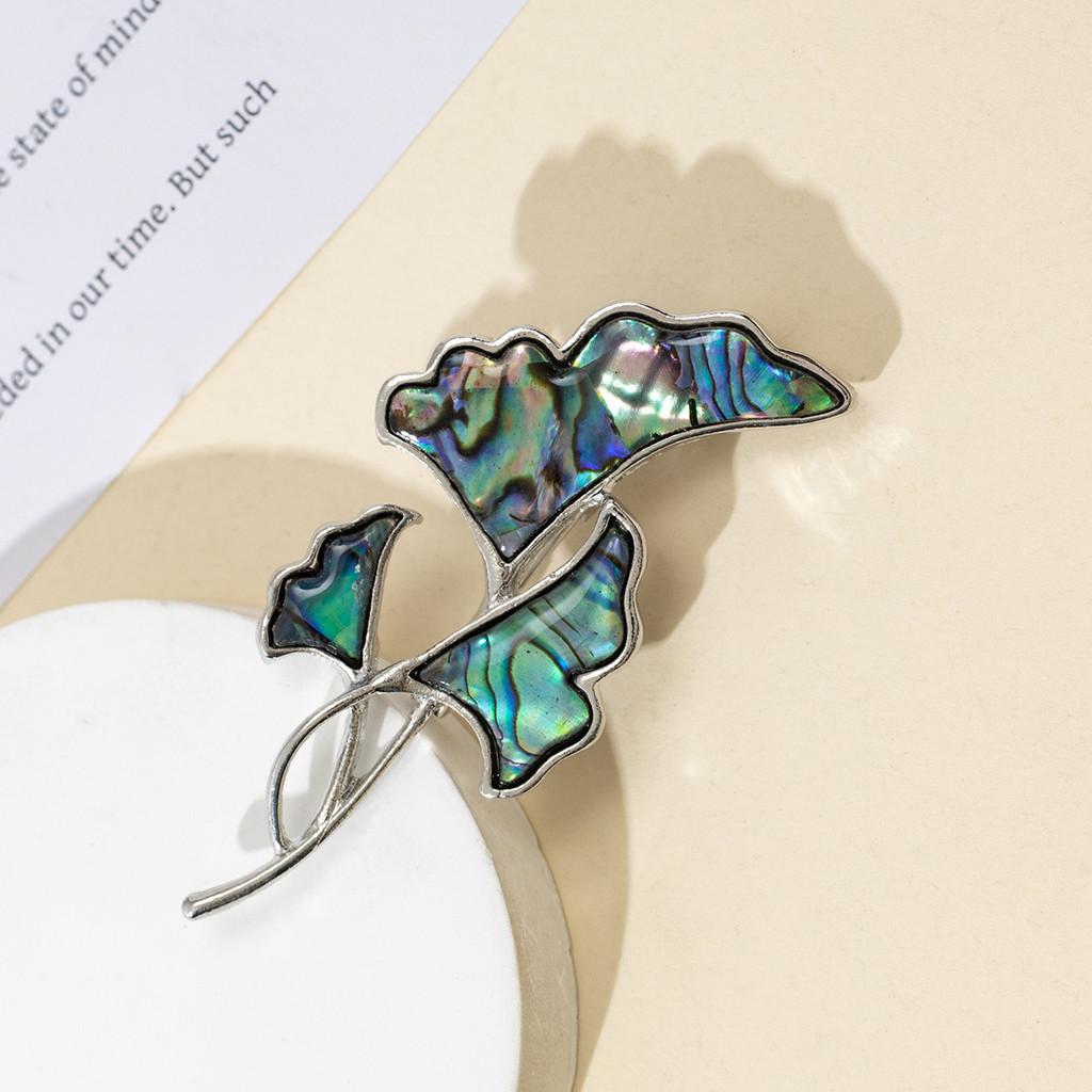 Alloy Shell Leaf Shape Brooch Pendant With Two Way Function For Fashion Accessories