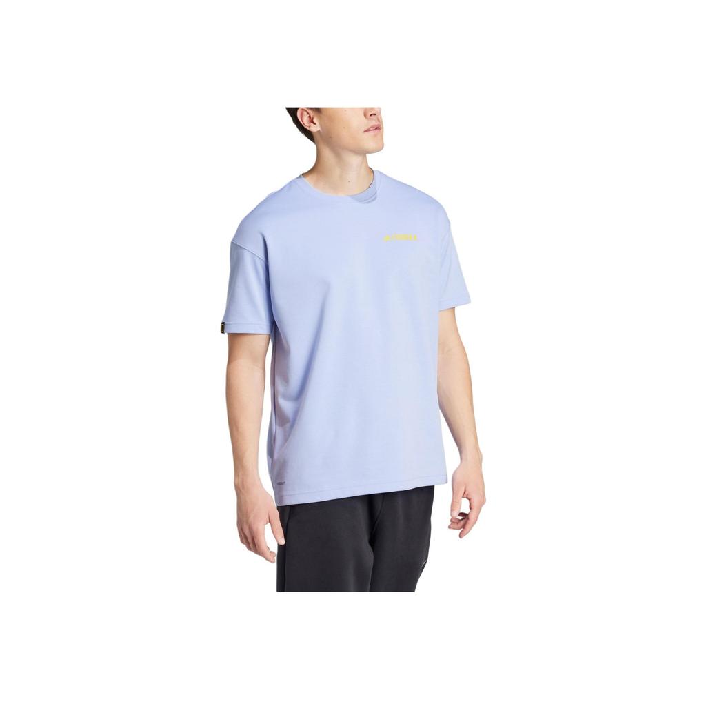 Adidas X National Geographic Graphics T-Shirt Outdoor Quick-Dry Loose Short Sleeve T-Shirt Unisex Tops Light-Blue IX5615