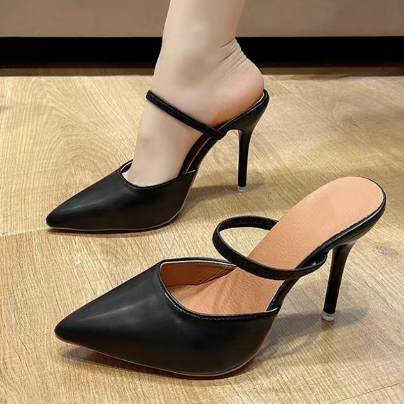 Fashion 2025 Summer Women High Heels Fashion Slingbacks Mules Two Ways Wear Slippers Lady Pointed Toe Slides Wedding Slip On Shoes