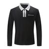 Neues Herren Herbst Langarm Revers Mode Schlank Tasche Herren Spleiß T-Shirt Polo Oberteile
