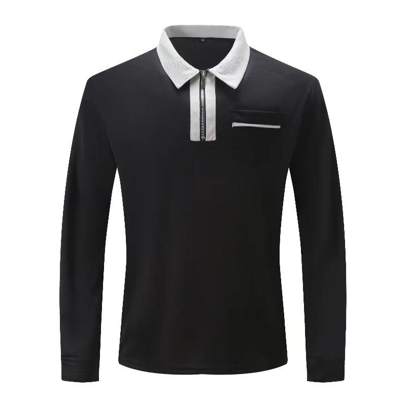 Neues Herren Herbst Langarm Revers Mode Schlank Tasche Herren Spleiß T-Shirt Polo Oberteile