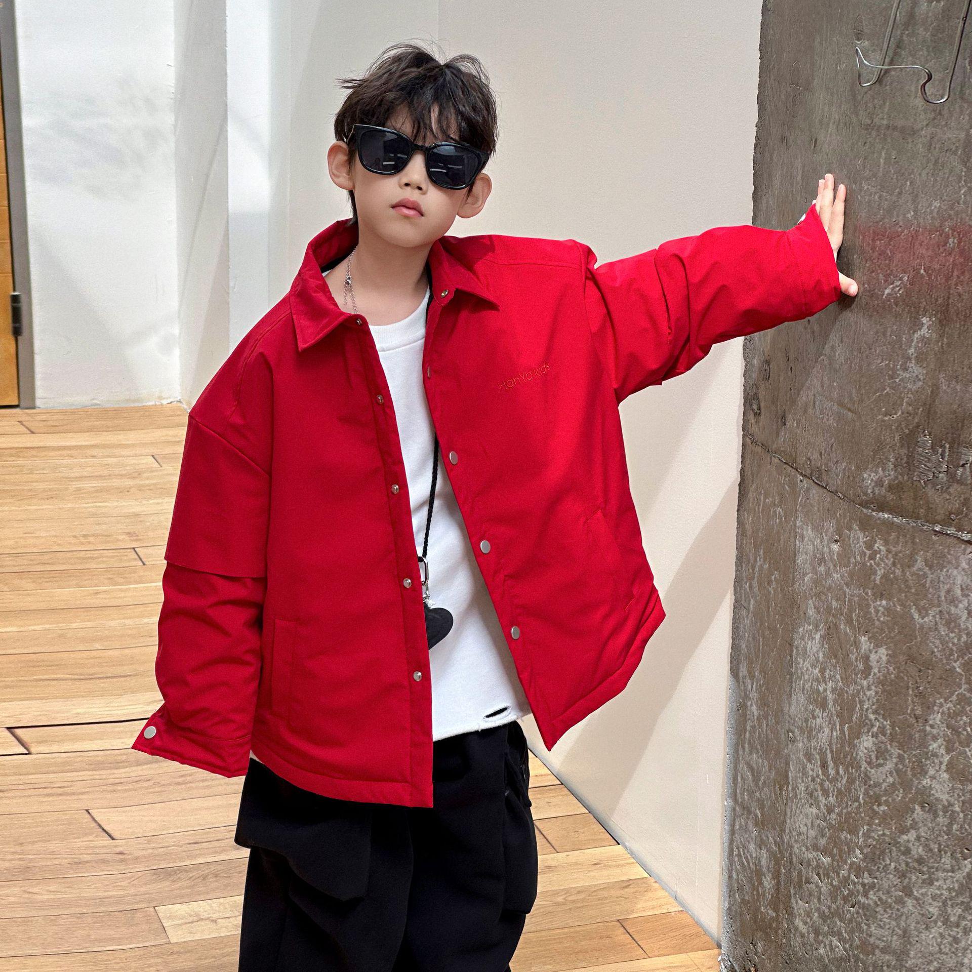 

Boys Cotton-Padded Coat with Turn-Down Collar – Warm, Versatile Top for Autumn and Winter 2025 110 cm червоний