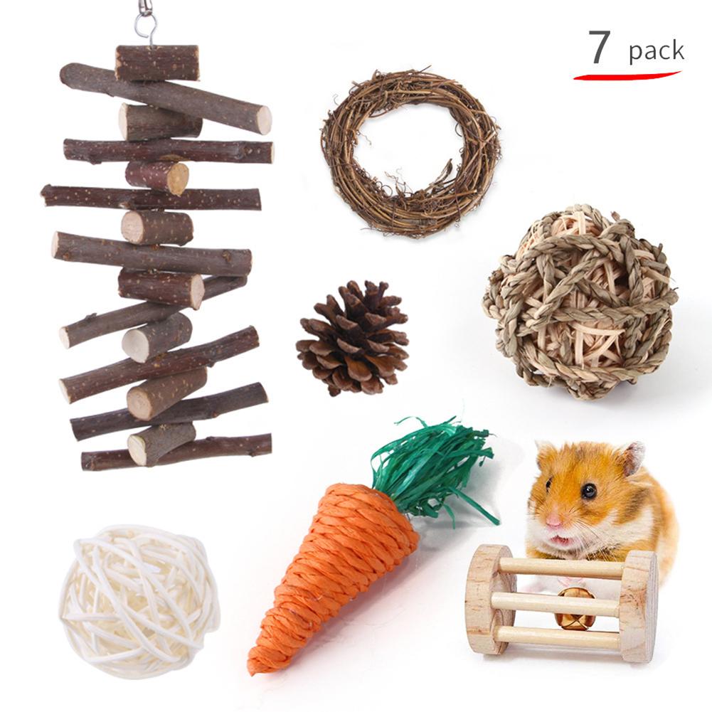 Wooden Hamster Toy Grass Ball Set Bite-resistant Molar Cleaning Tooth Toys Interactive Games Props Pet Supplies For Rabbit Guinea Pig