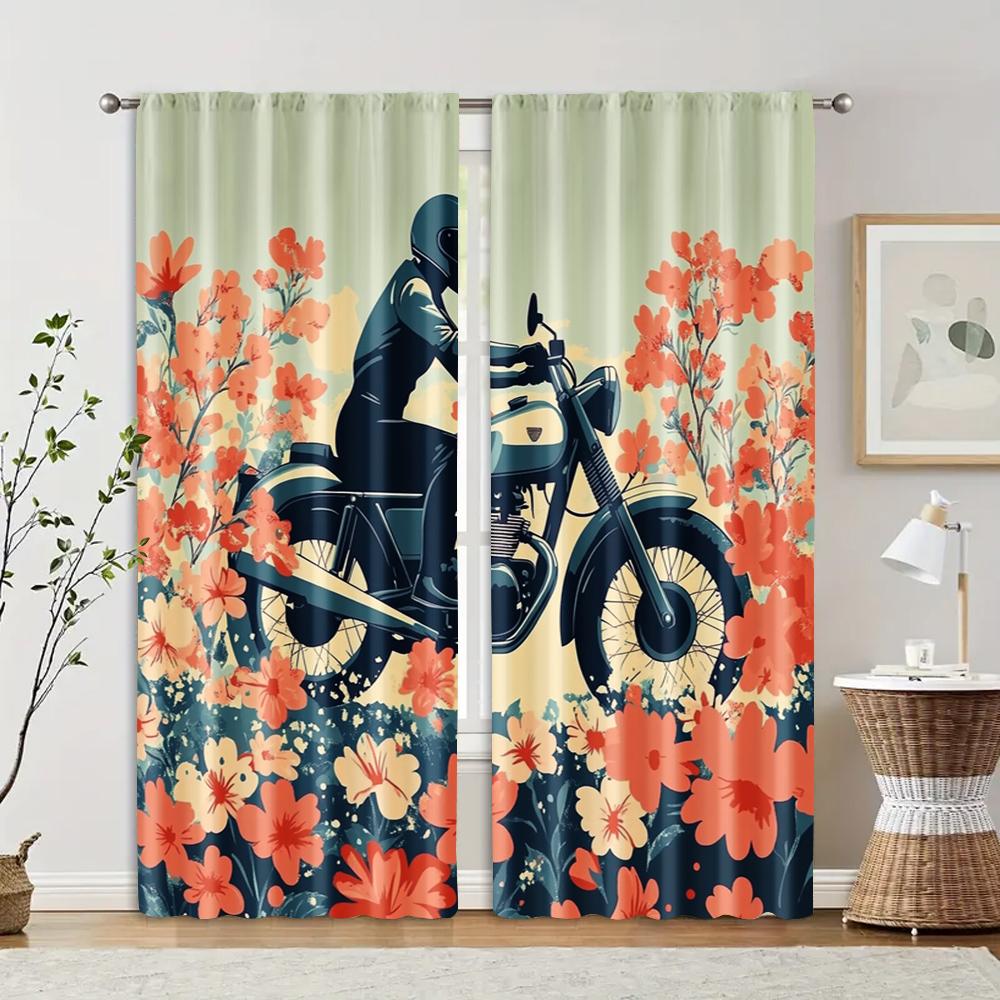 

2 pcs filtering curtains (excluding rods non-movable without batteries) Art Classic Modern Motorcycle 100*130 Rod Pocket 1pcs