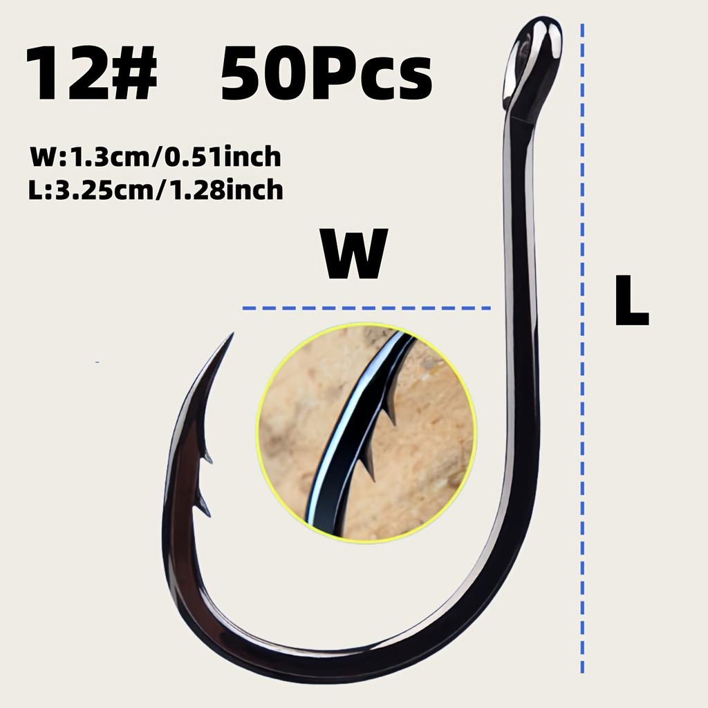 50 Stück Hochleistungs-Doppelhaken mit beschwertem Öhr & Ring - für Salzwasser-/Süßwasserfischerei, Hecht, Forelle, Barsch, Lachs