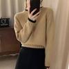 Women's European Style Color Block Wool Sweater - Raglan Sleeve, Round Neck, Thickened Cashmere, Autumn/Winter