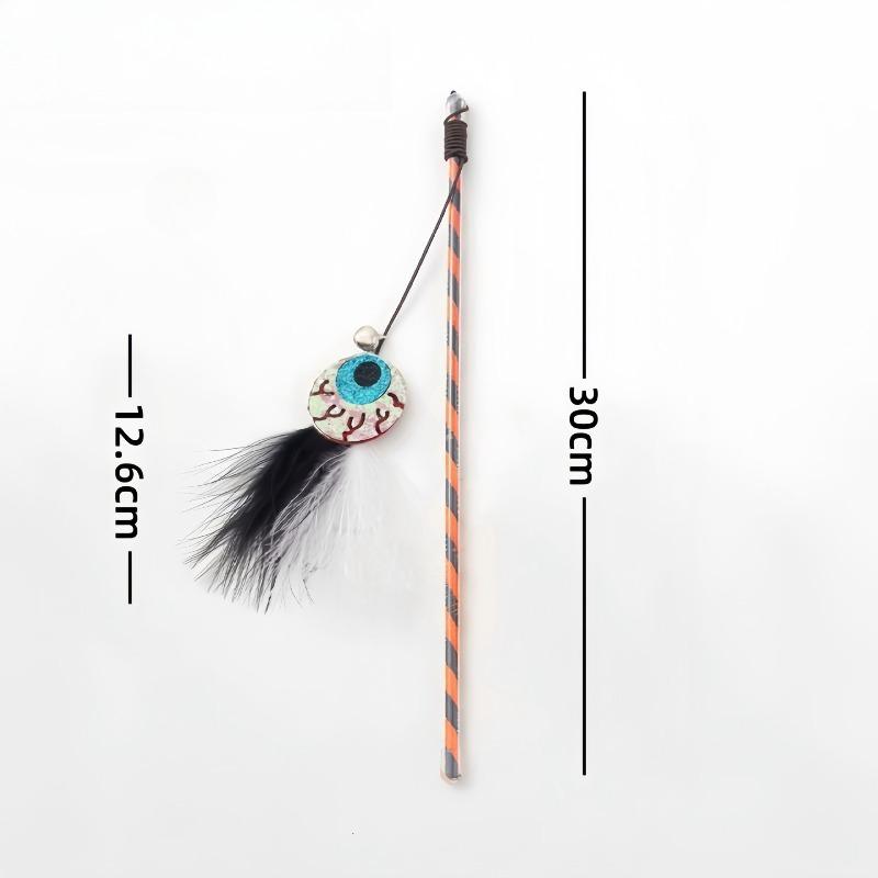 Cat Teaser Stick Halloween Cat Toy New Cat Teaser Stick Pumpkin Ghost Feather Bell Plastic Cat Toy