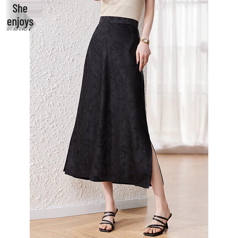 Women s Retro Jacquard Satin A-Line Midi Skirt M