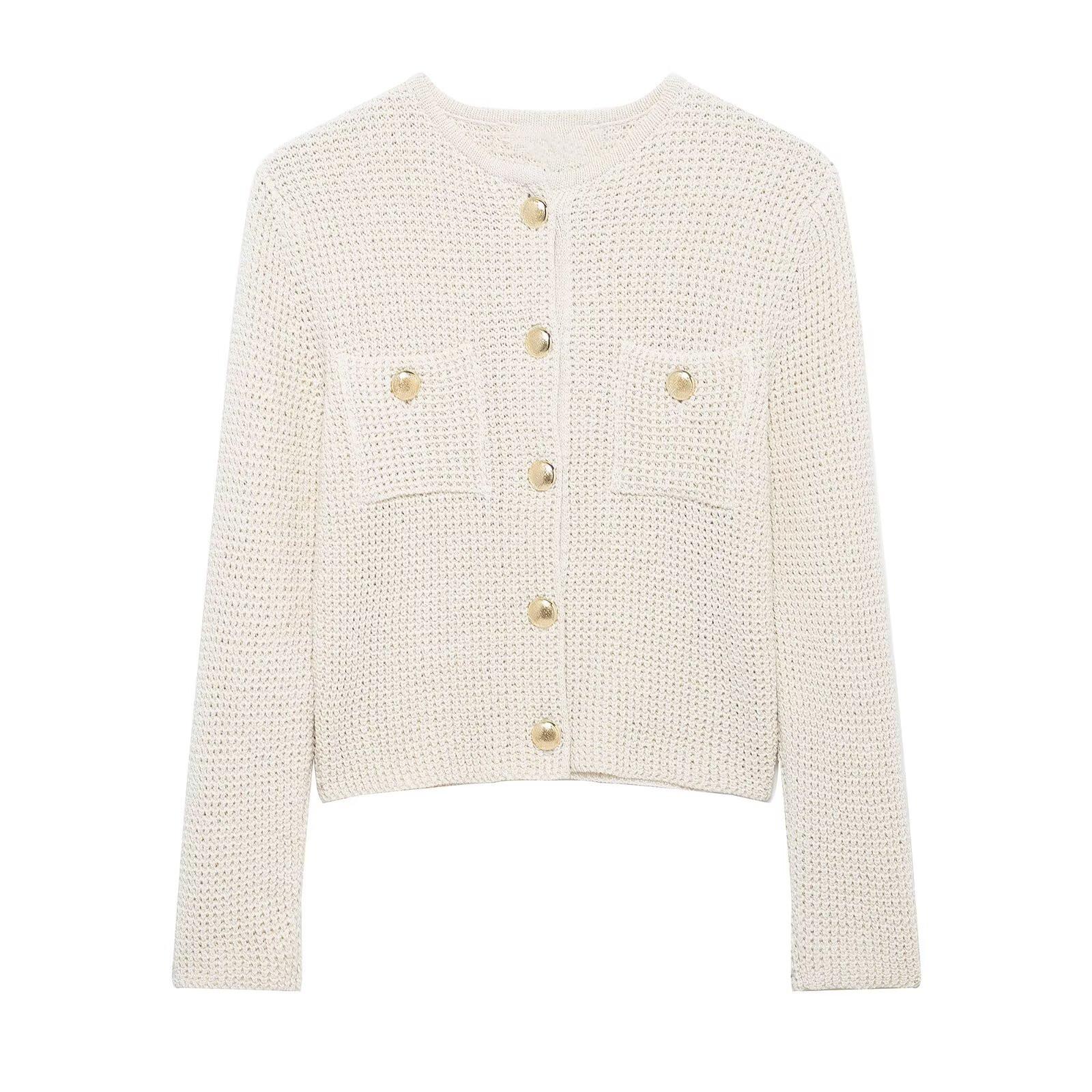 

2025 Spring Women s Casual Knit Cardigan with Gold Button Detail Small